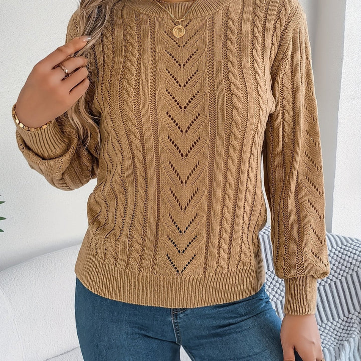 Dorothea | Women's Crew Neck Sweater in Textured Pointelle and Cable Knit