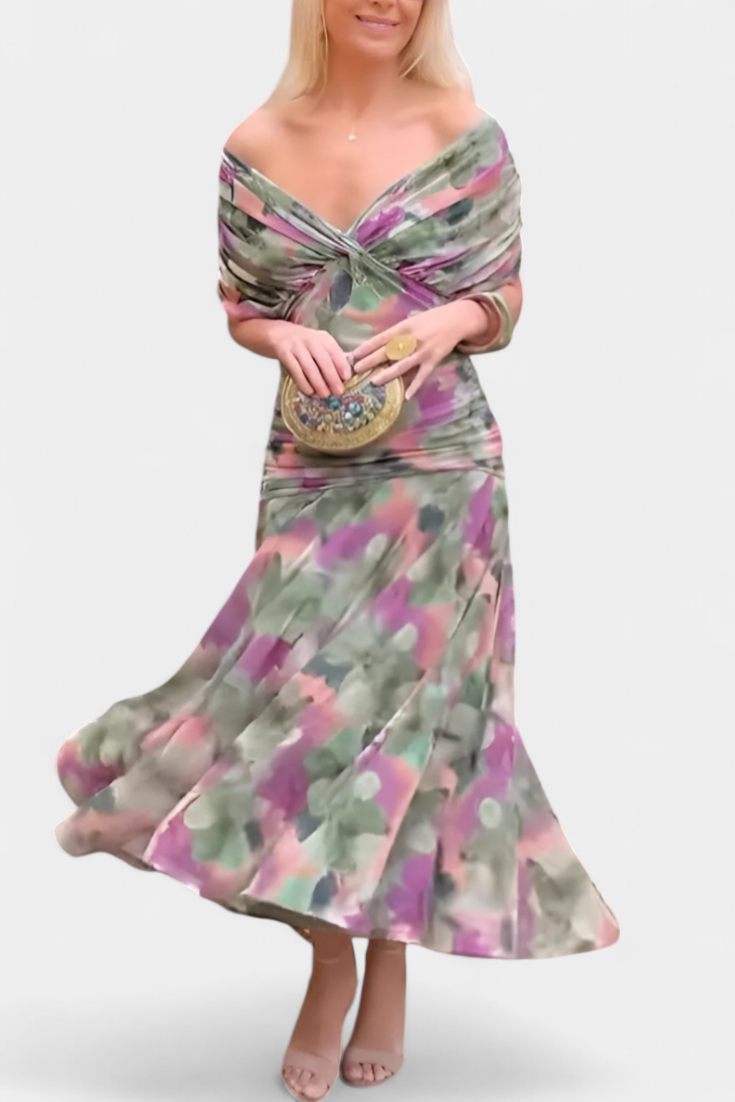 Women's Off Shoulder Midi Dress Wedding Guest Evening