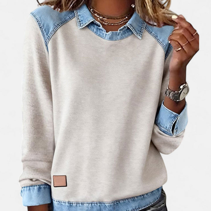 Marlowe | Women's Denim Trim Crew Neck Sweatshirt