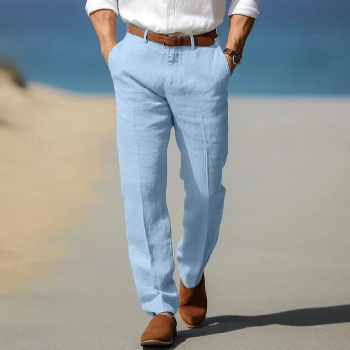 Straight Leg Linen Mens Formal Trousers - Smart Casual Summer
