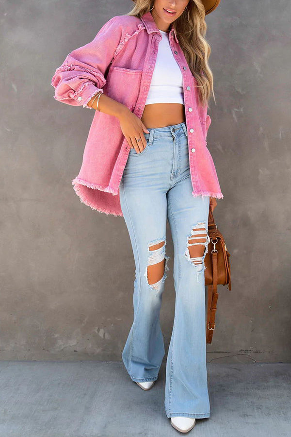 Josephine | Women's Frayed Hem Oversized Denim Shirt Jacket