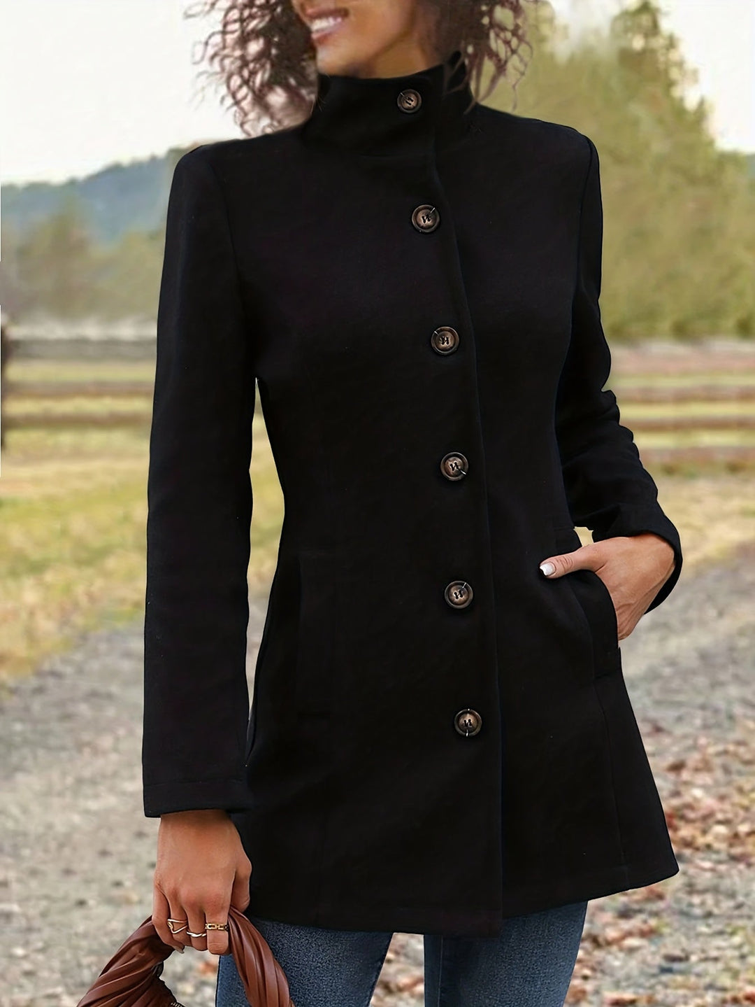 Elspeth | Women's Long Tailored Jacket with Cinched Waist and Button Front