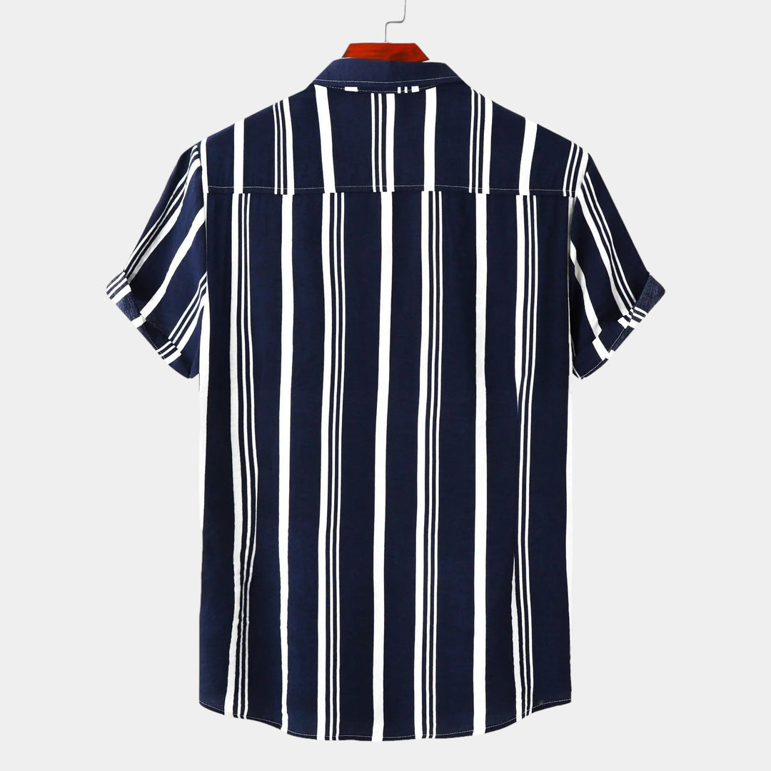 Vertical Stripe Short Sleeve Button Down Casual Shirt