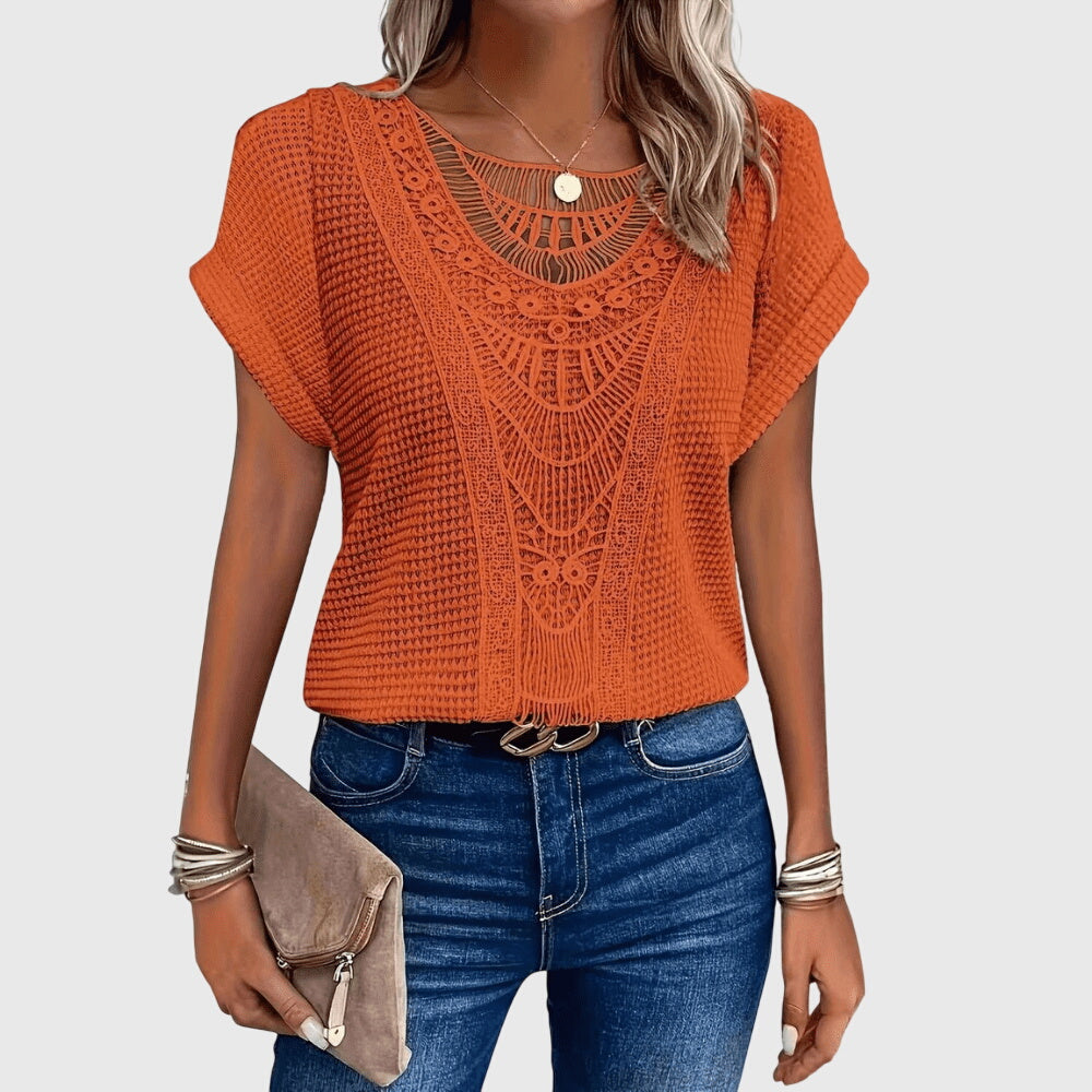 Crochet Lace Panel Knit Boho Top Women
