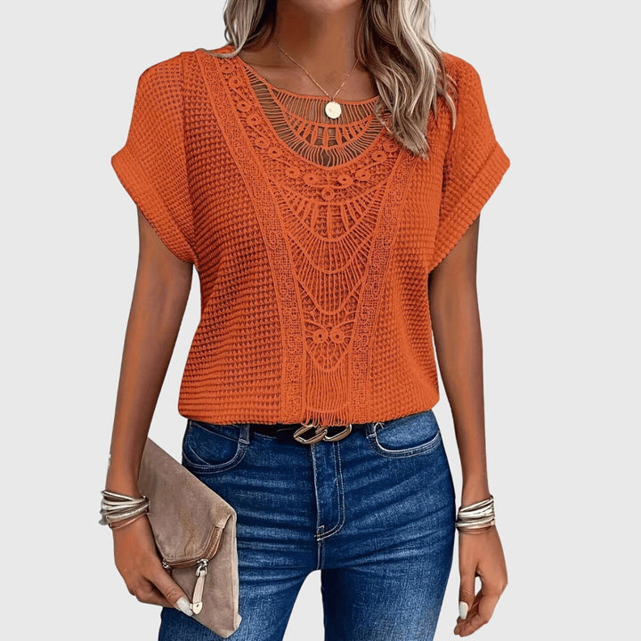 Crochet Lace Panel Knit Boho Top Women