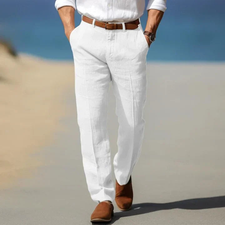Straight Leg Linen Mens Formal Trousers - Smart Casual Summer