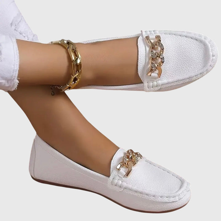 Gold Chain Detail Round Toe Loafers Women