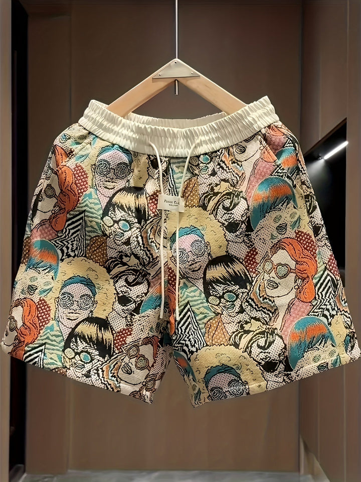 Graphic Comic Print Drawstring Casual Short
