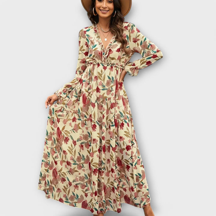 Long Sleeve Floral Maxi Dress Tiered Fit