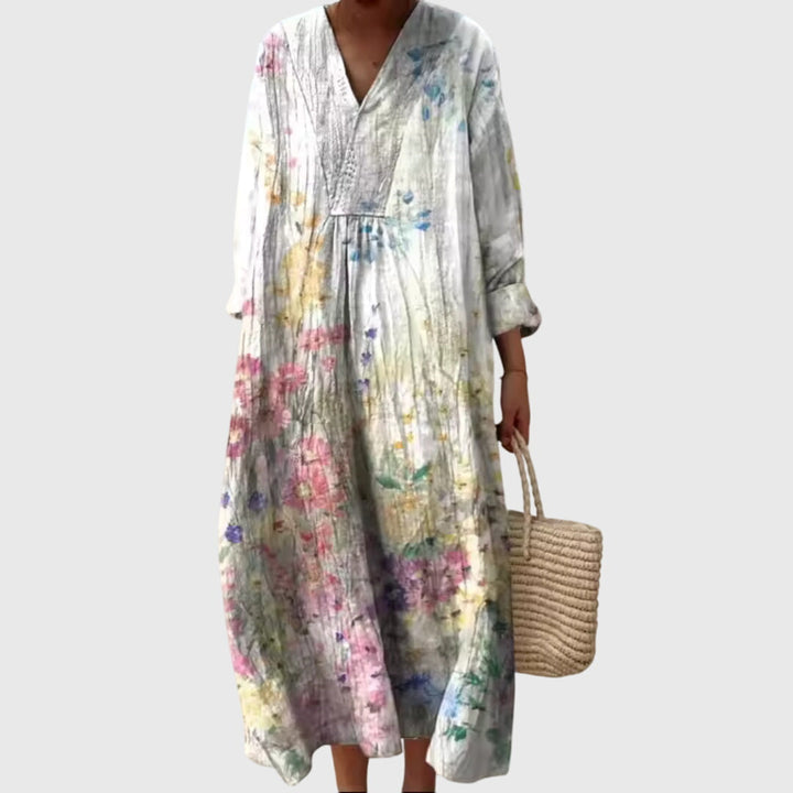 V Neck Geometric Maxi Dress Loose Fit
