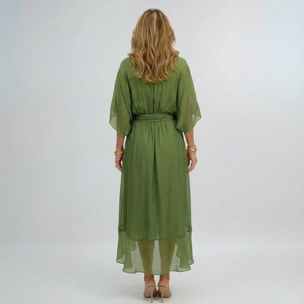 Women's Wrap Midi Dress Chiffon Batwing Sleeve Wedding Guest