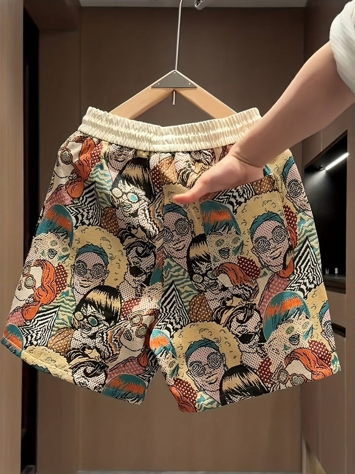 Graphic Comic Print Drawstring Casual Short
