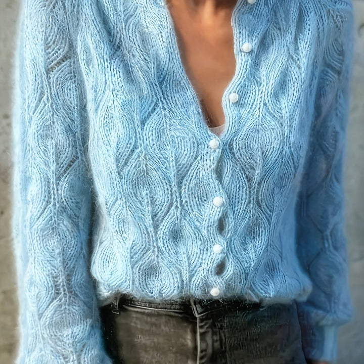 Aurelie | Women's Fuzzy Textured Pearl Button Cardigan