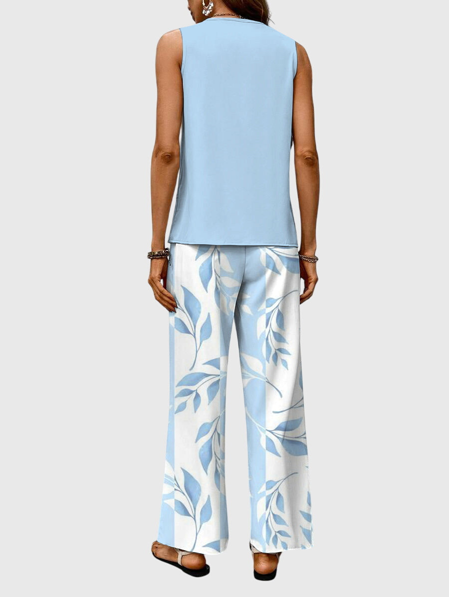 Floral Layered Top Wide Leg Trouser Set Women