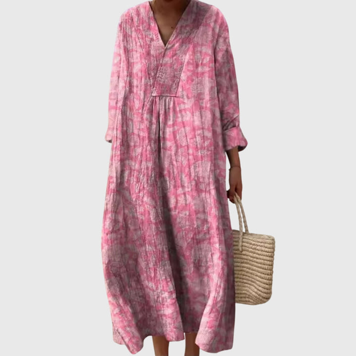 V Neck Geometric Maxi Dress Loose Fit