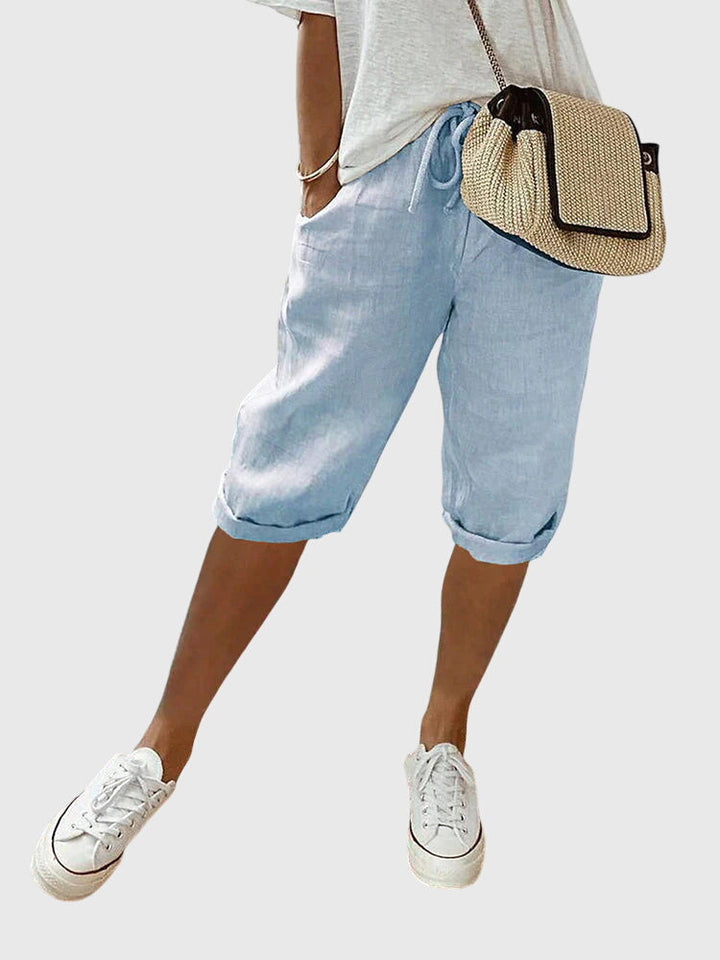 Drawstring Linen Capri Pants Women - Relaxed Casual Fit