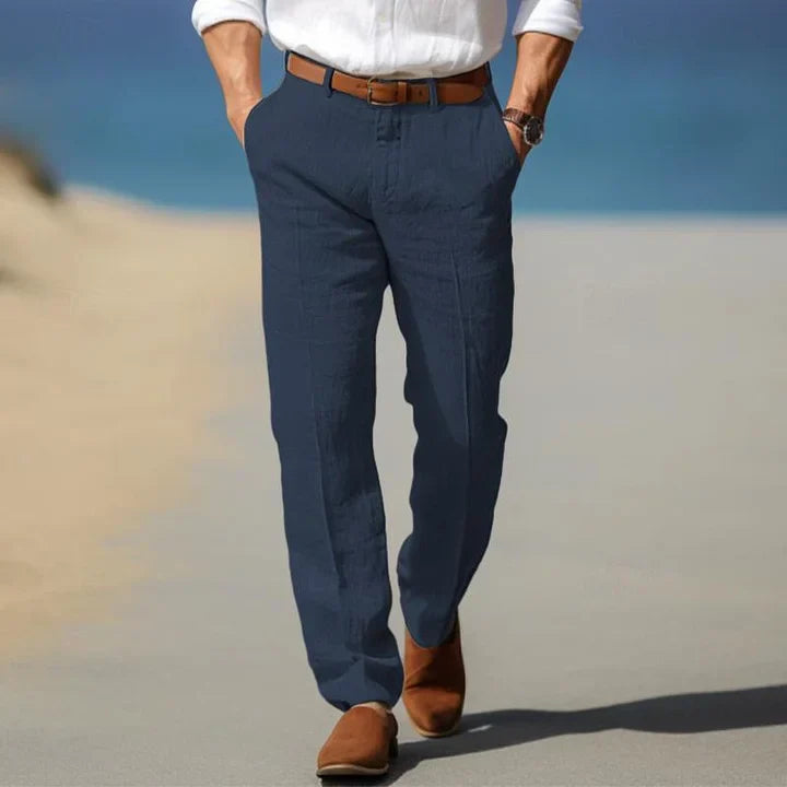 Straight Leg Linen Mens Formal Trousers - Smart Casual Summer