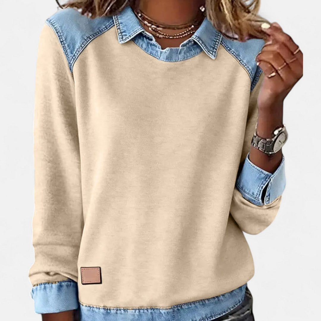 Marlowe | Women's Denim Trim Crew Neck Sweatshirt