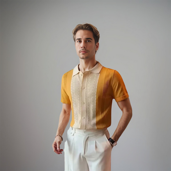 Colorblock Contrast Panel Open Collar Short Sleeve Knit Polo Shirt