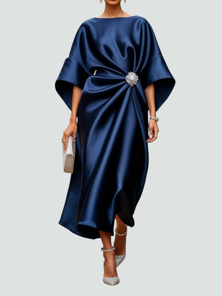 Women's Satin Midi Dress Formal Wedding Guest