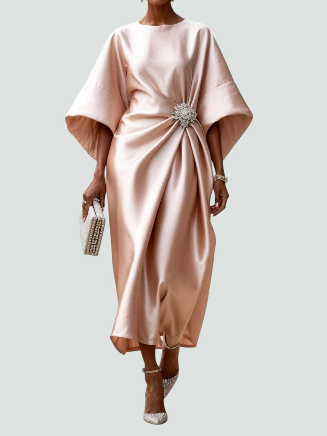 Women's Satin Midi Dress Formal Wedding Guest