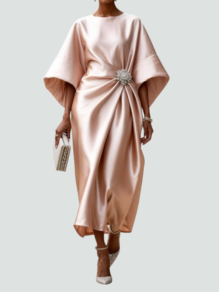 Women's Satin Midi Dress Formal Wedding Guest