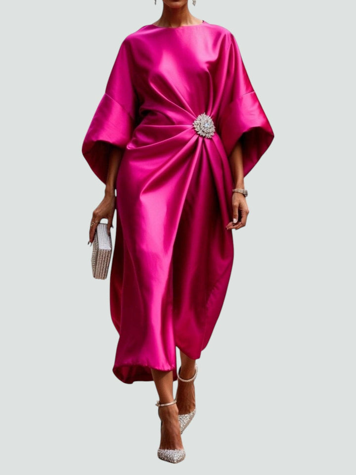 Women's Satin Midi Dress Formal Wedding Guest