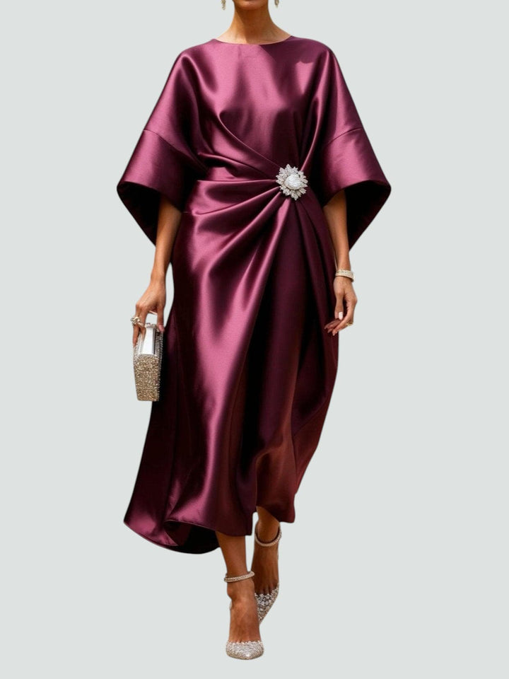 Women's Satin Midi Dress Formal Wedding Guest