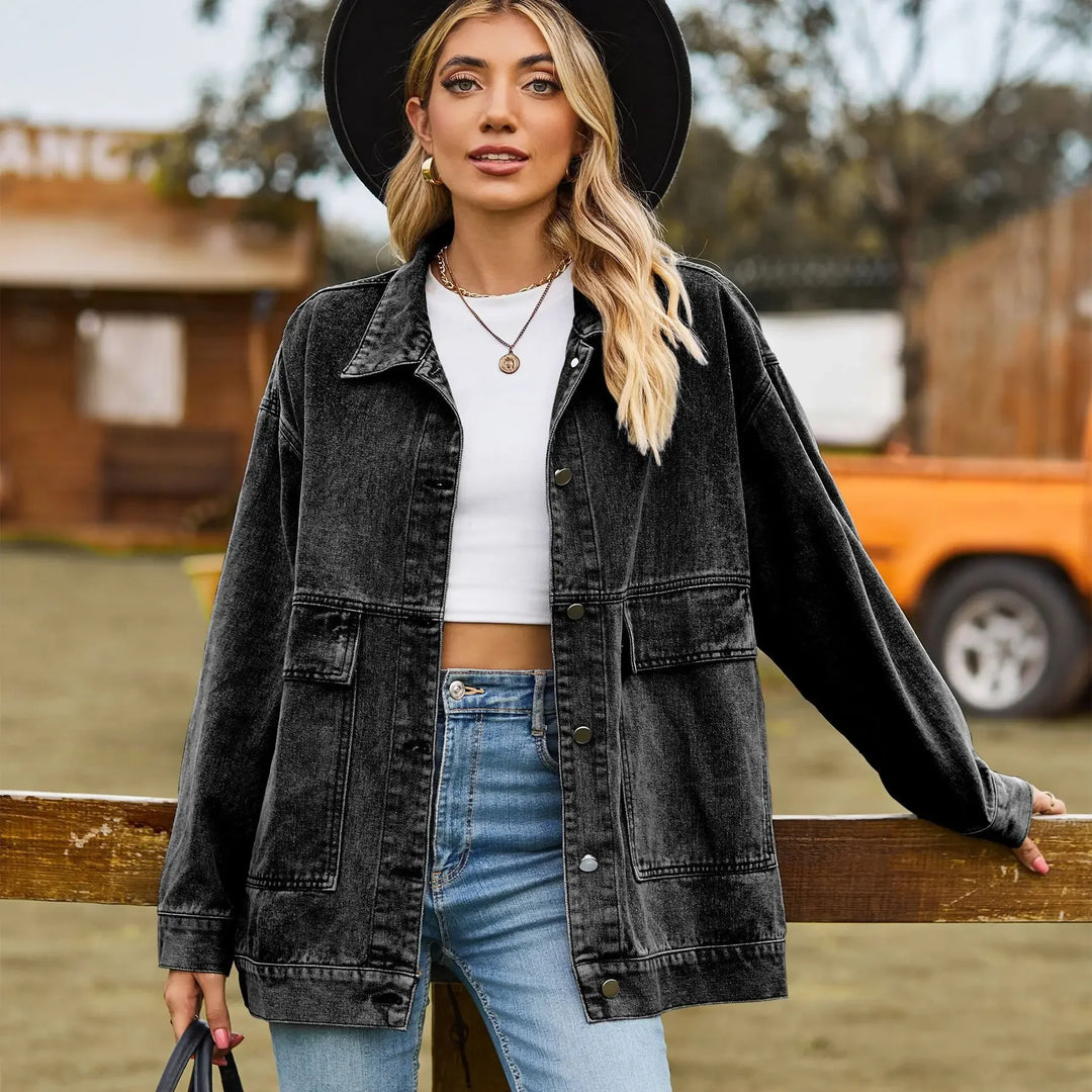 Marguerite | Women's Oversized Denim Shirt Jacket with Patch Pockets