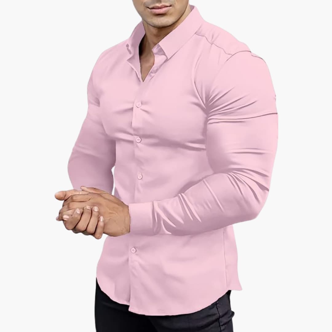 Muscle Fit Long Sleeve Stretch Dress Shirt Men