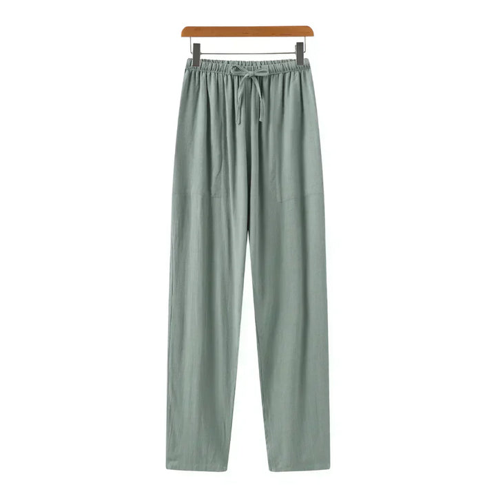Drawstring Straight Leg Linen Trousers - Relaxed Casual Fit