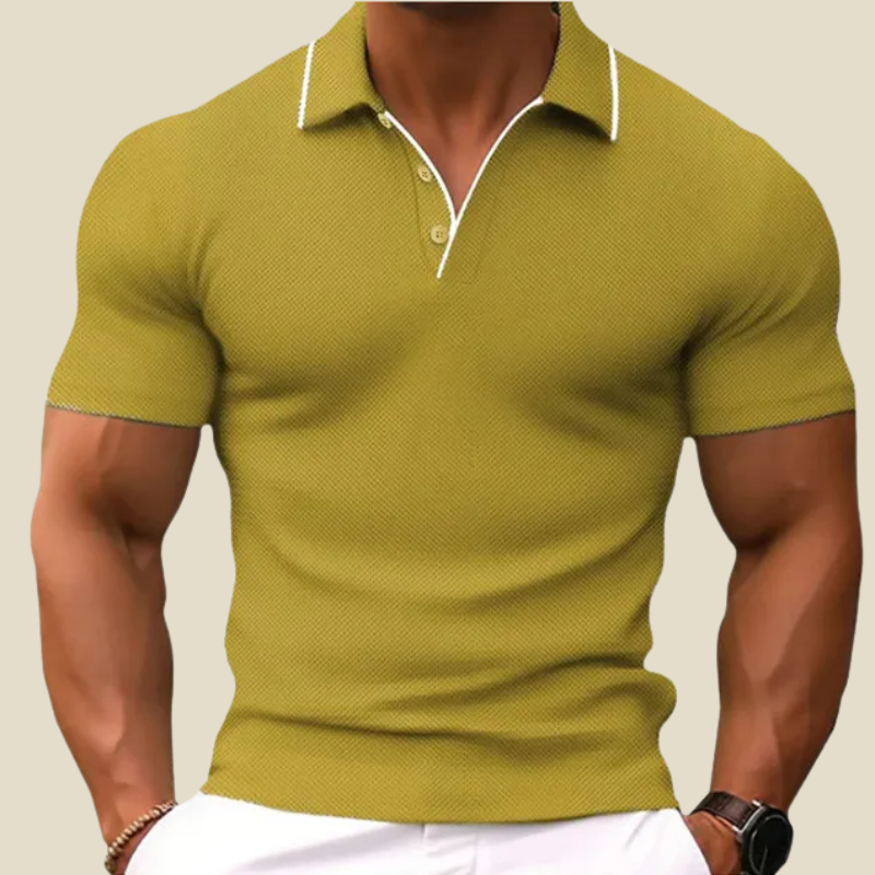 Contrast Tipped Collar Pique Texture Muscle Fit Polo Shirt