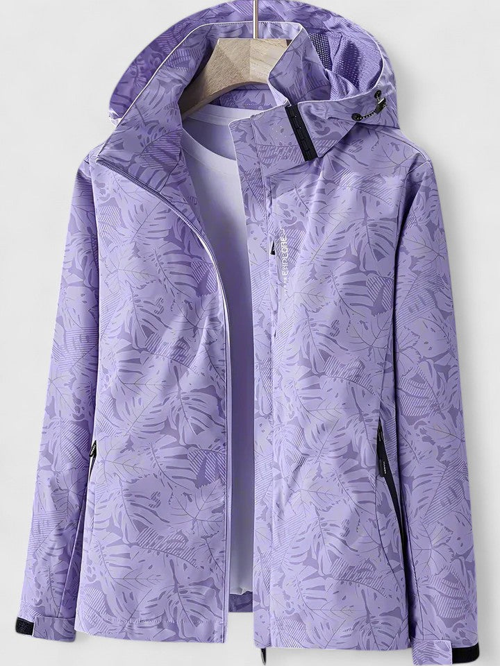 Marigold | Women's Waterproof Hooded Jacket in Tropical Leaf Print