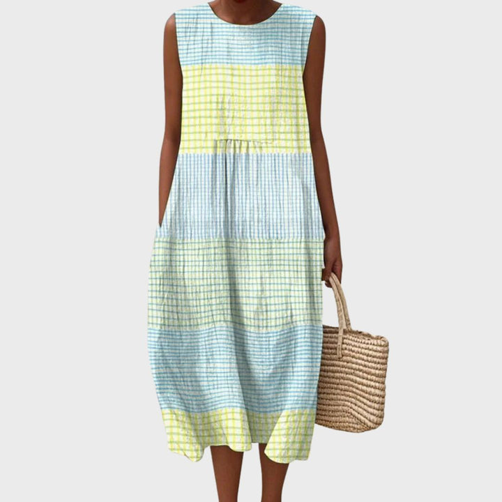 Sleeveless Loose Fit Checked Comfortable Midi Dress
