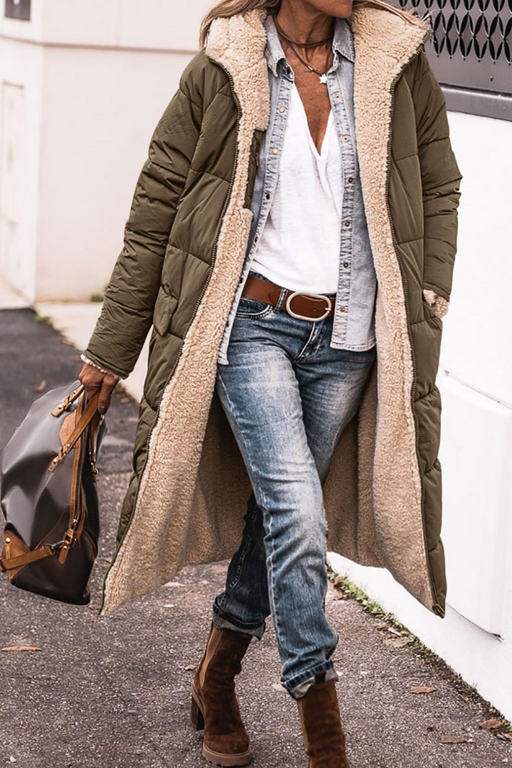 Rosalind | Women's Longline Puffer Coat with Reversible Sherpa Lining