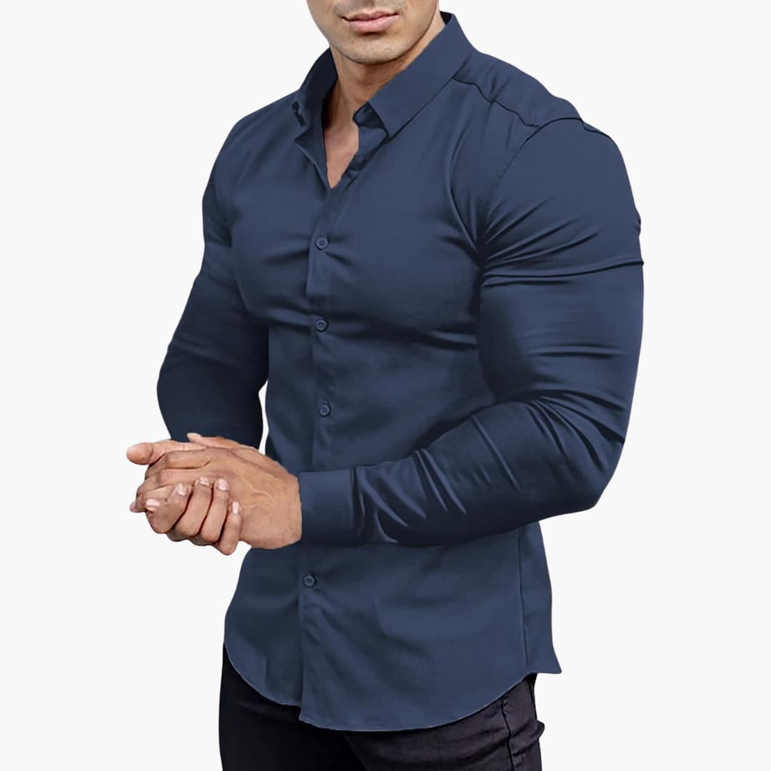 Muscle Fit Long Sleeve Stretch Dress Shirt Men