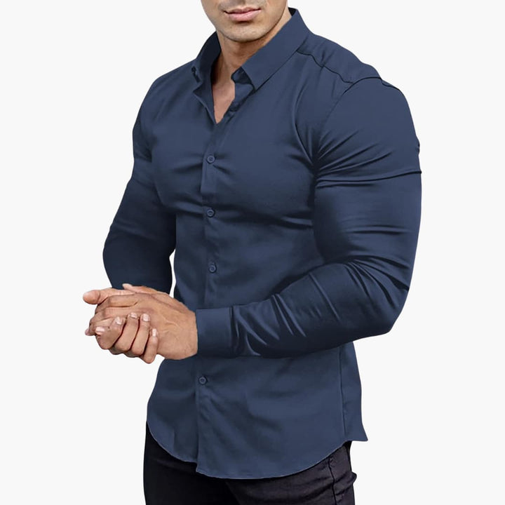 Muscle Fit Long Sleeve Stretch Dress Shirt Men