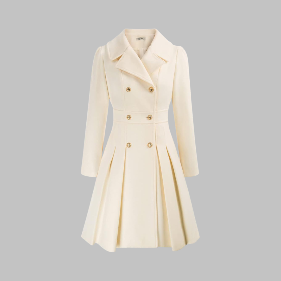 Isolde | Women's Pleated Skater Coat with Double-Breasted Buttons