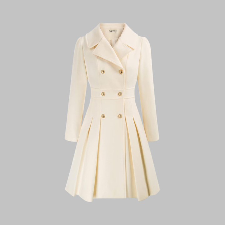 Isolde | Women's Pleated Skater Coat with Double-Breasted Buttons