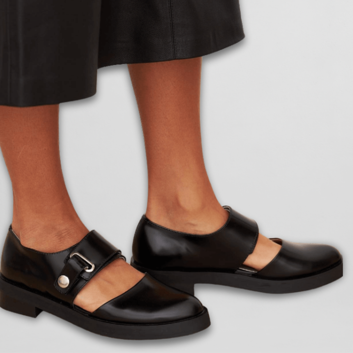 Chunky Sole Leather Mary Jane Flats Women - Buckle Strap