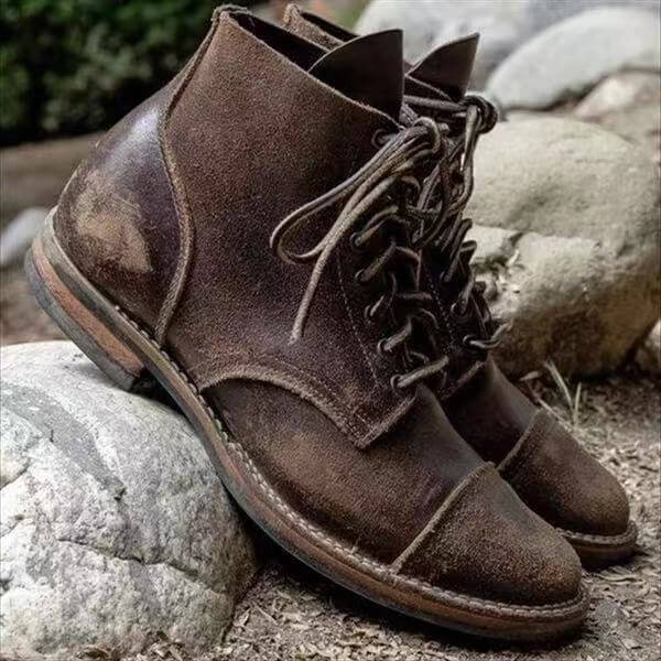 Men's Cap Toe Lace Up Goodyear Welt Leather Ankle Boot
