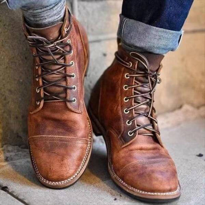 Men's Cap Toe Lace Up Goodyear Welt Leather Ankle Boot