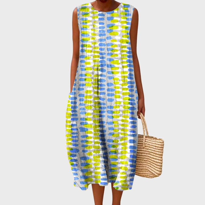 Sleeveless Loose Fit Checked Comfortable Midi Dress