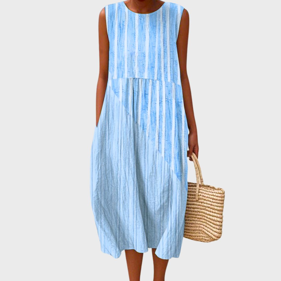 Sleeveless Loose Fit Checked Comfortable Midi Dress