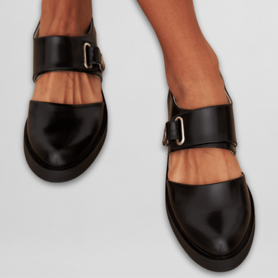 Chunky Sole Leather Mary Jane Flats Women - Buckle Strap