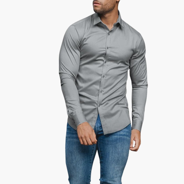 Muscle Fit Long Sleeve Stretch Dress Shirt Men