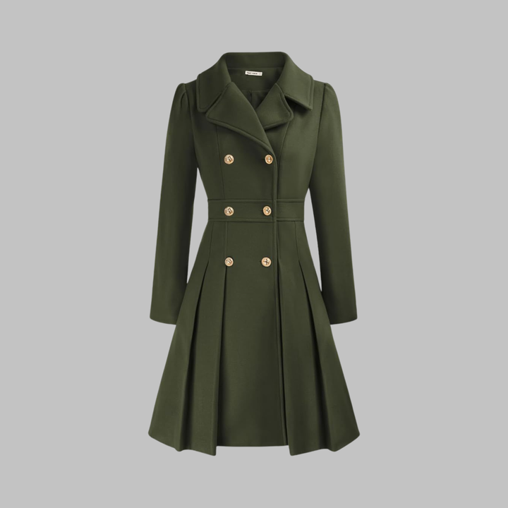 Isolde | Women's Pleated Skater Coat with Double-Breasted Buttons