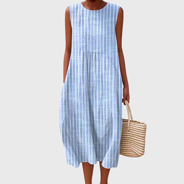 Sleeveless Loose Fit Checked Comfortable Midi Dress