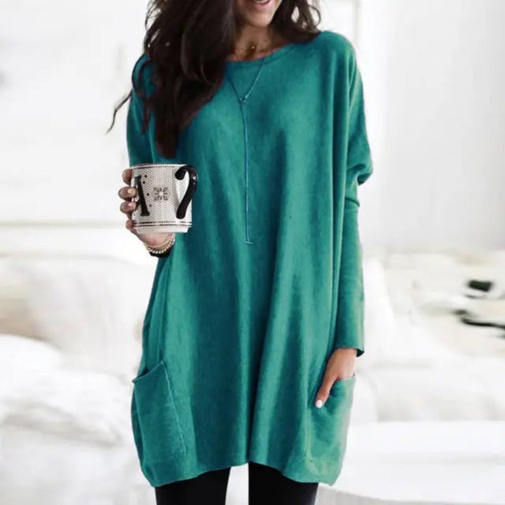 Perrine | Women's Oversized Batwing Crew Neck Tunic Sweater with Pockets