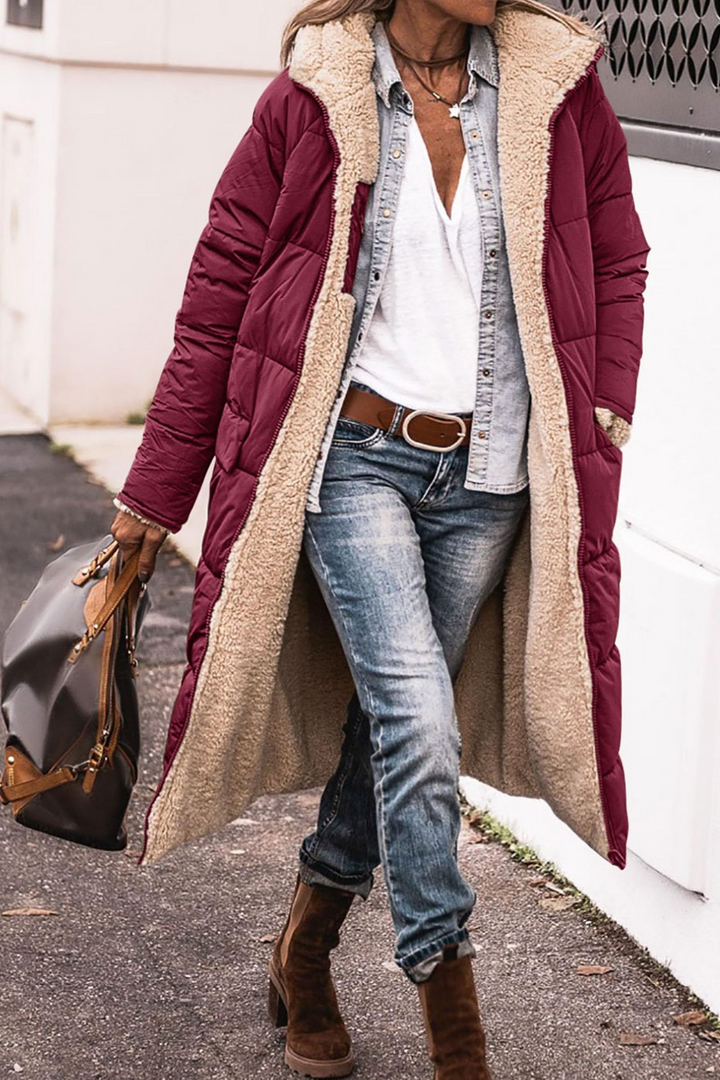 Rosalind | Women's Longline Puffer Coat with Reversible Sherpa Lining